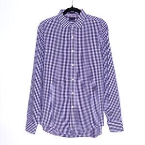 J.CREW Slim Fit Performance Dress Shirt Blue White Gingham Button Up Men's L